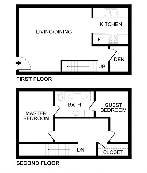 Floor plan for 2 beds, 1.5 baths, 1200 sqft